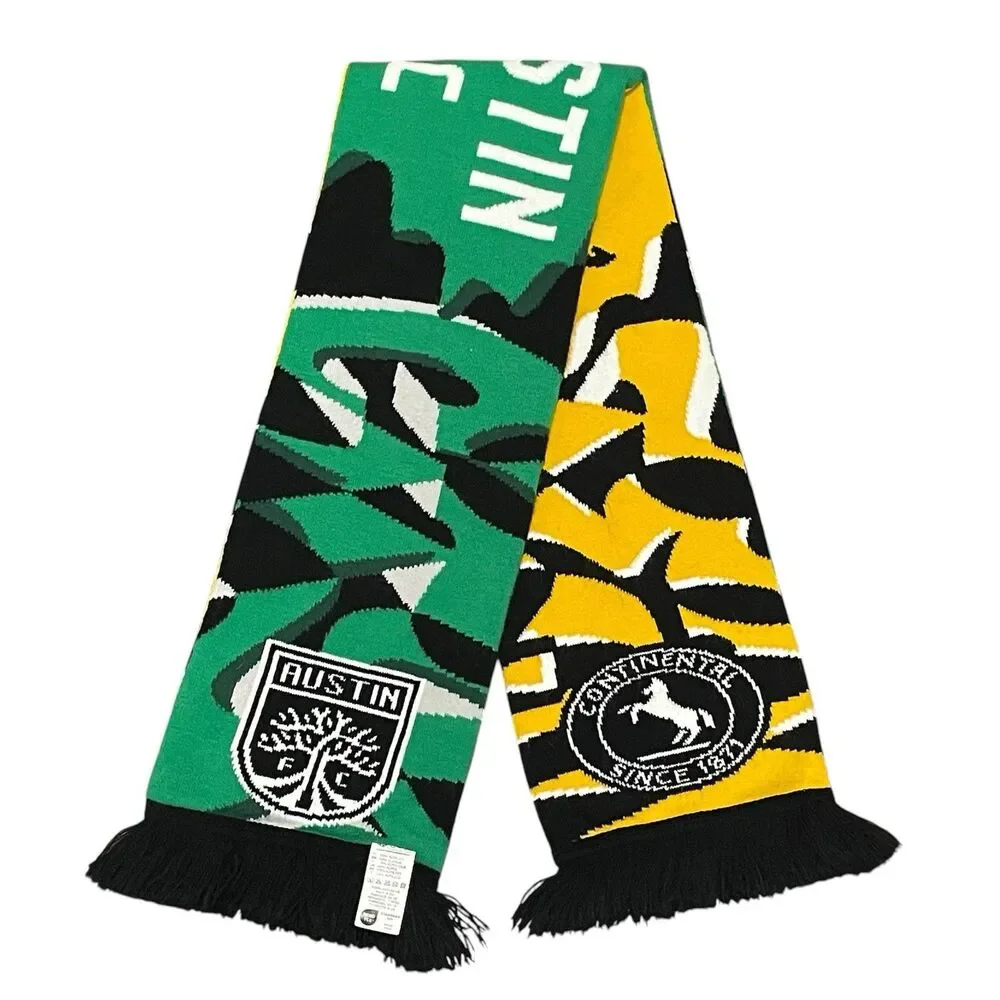 Austin FC Soccer Scarf Continental Dr. Dax Design Fringe Double Sided 46” x 7”